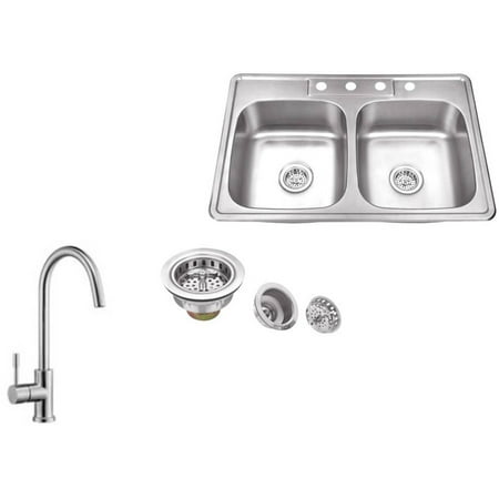 Magnus Sinks 33-in x 22-in 20 Gauge Stainless Steel Double Bowl Kitchen Sink with Gooseneck Kitchen (Best Gauge For Kitchen Sink)