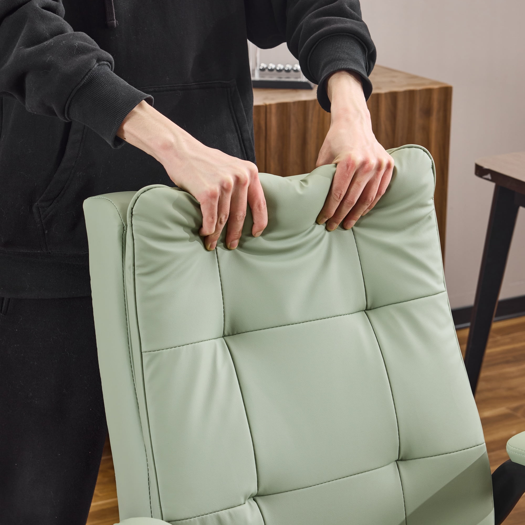 Ktaxon High Back Office Chair – Swivel Desk Chair with Wheels, Adjustable Height & Flip-Up Armrests, Cat Scratch Resistant Fabric Light Green