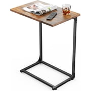 C-Shaped Side Table C Table for Sofa with Two-Piece Desktop & Metal Large Surface End Table for Living Room Bedroom Bedside Rustic Design