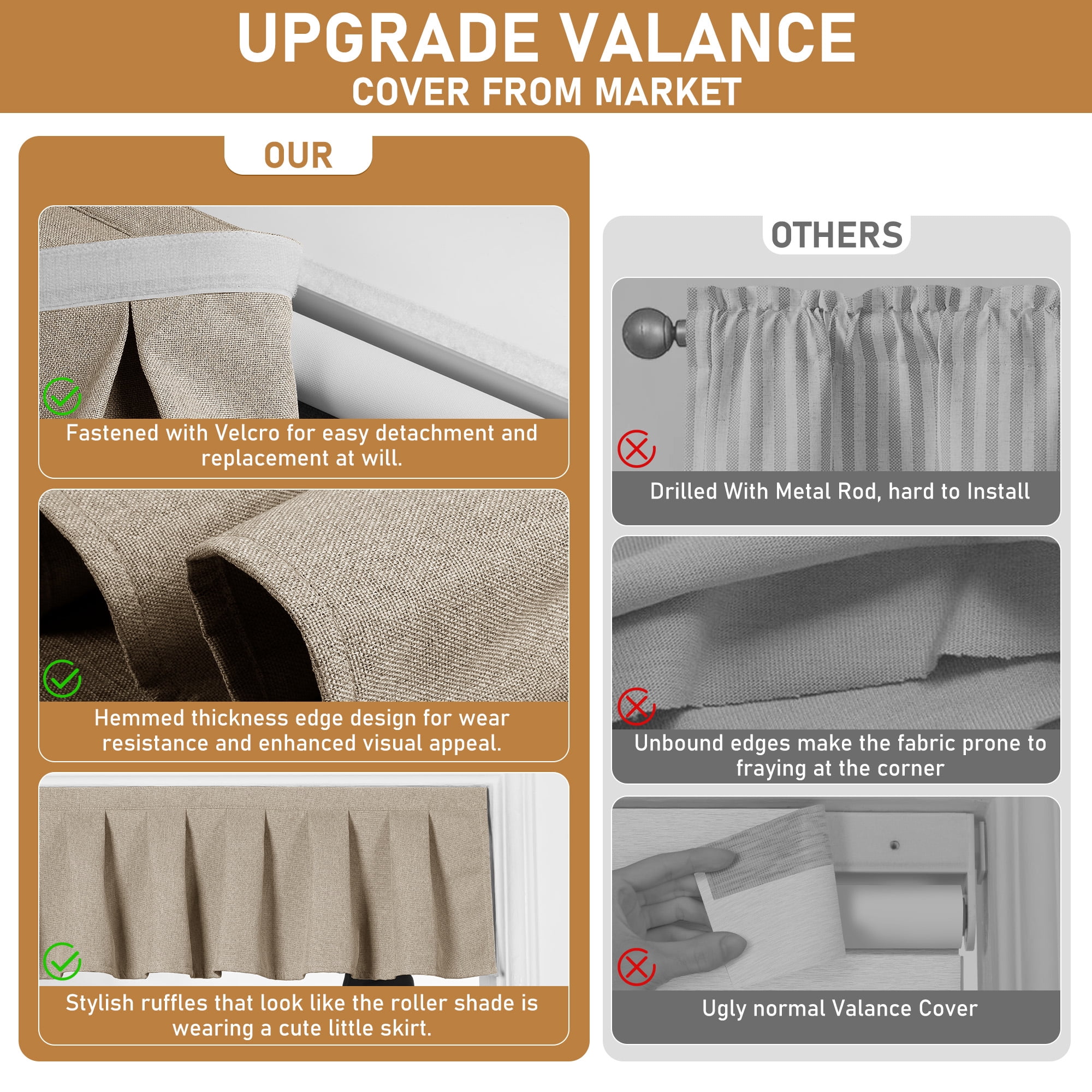 BERISSA No Drill Blinds for Indoor Windows, Blackout Roller Shade With Valance, Room Darkening Noise Reduction Thermal Insulation Roller Blinds for Office and Home,Easy to Install,46"W X 48"H,Brown
