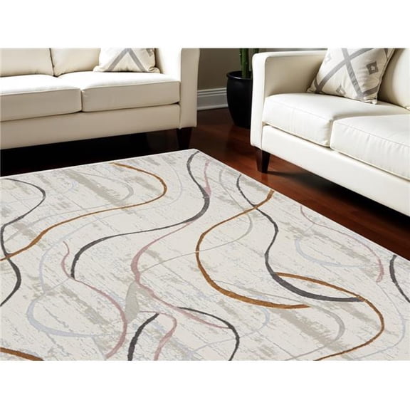 HomeRoots 551377 9 x 12 ft. Abstract Non Skid Rectangle Area Rug, Ivory, Black & Brown