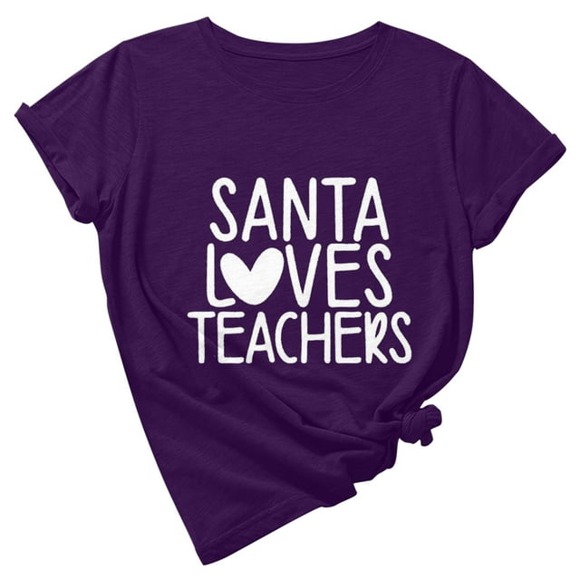 Hauts Amples à Col Rond pour Femmes, Pull Imprimé Mignon pour la Journée des Enseignants, Manches Courtes, T-Shirt