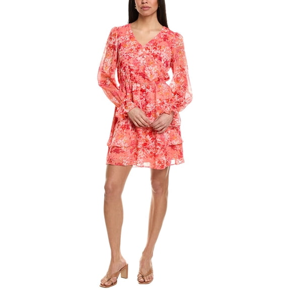 CeCe womens  Tiered Mini Chiffon Dress, s, Red