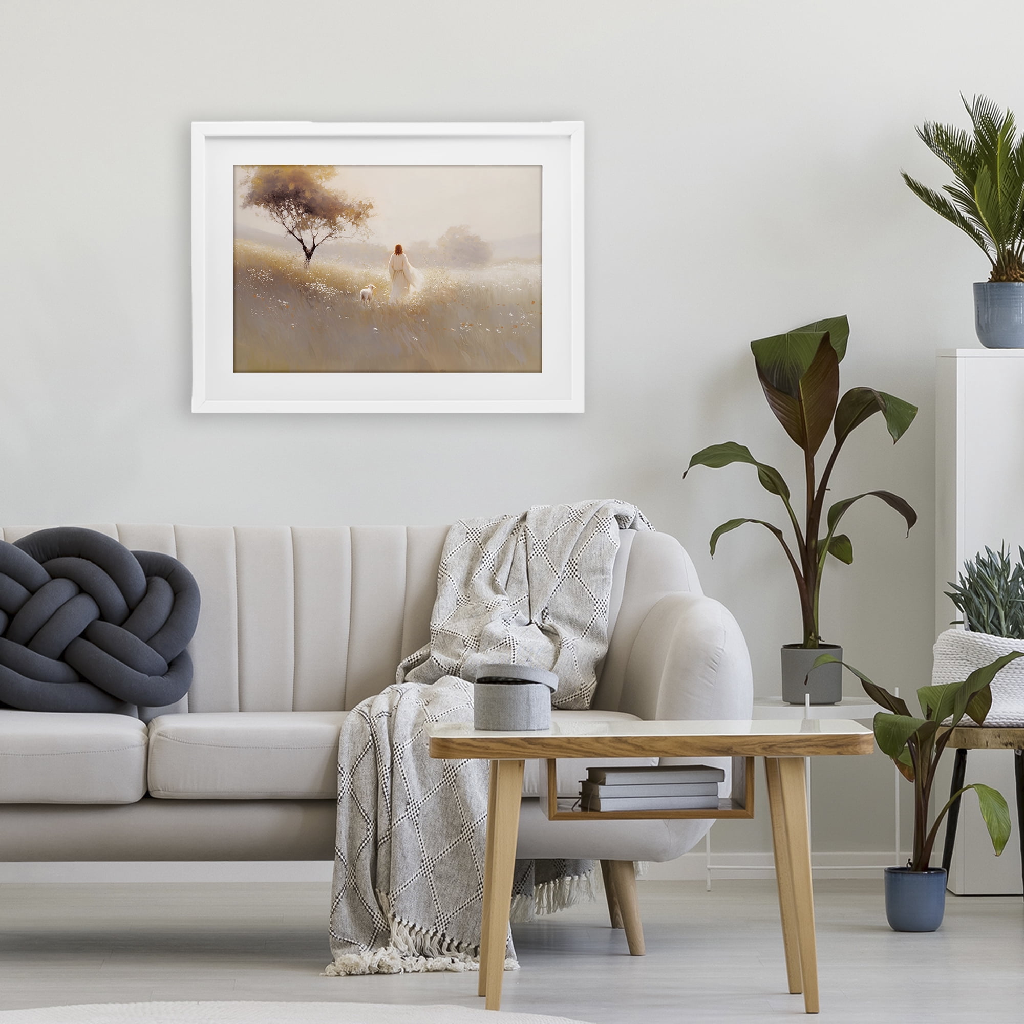 Stupell Industries Spiritual Shepherd & Lamb White Framed Print Under Glass, design by Jacky Ngan