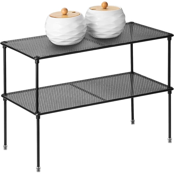 Mimifly Shelving Unit 2-Pack Stackable and Expandable Pantry Organizer for Kitchen, Bathroom, Cabinet, Laundry Room - Black