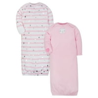Organic Cotton Rib Lap Shoulder Gowns, 2pk (Baby Girl)