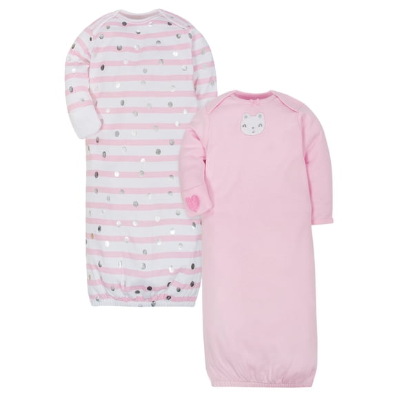 Organic Cotton Rib Lap Shoulder Gowns, 2pk (Baby Girls)