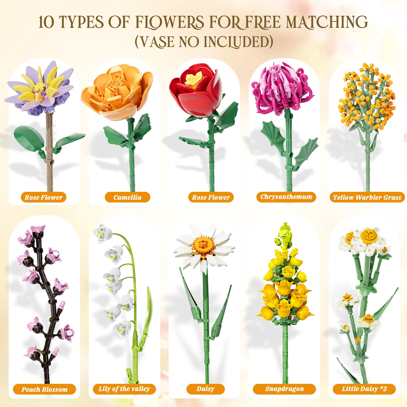 Flowers Building Set, 1070PCS Wildflower Botanical, ABS Flower Kit Toy for Kids Adults Women, Home Decor Gift for Birthday, Christmas, Father's Day