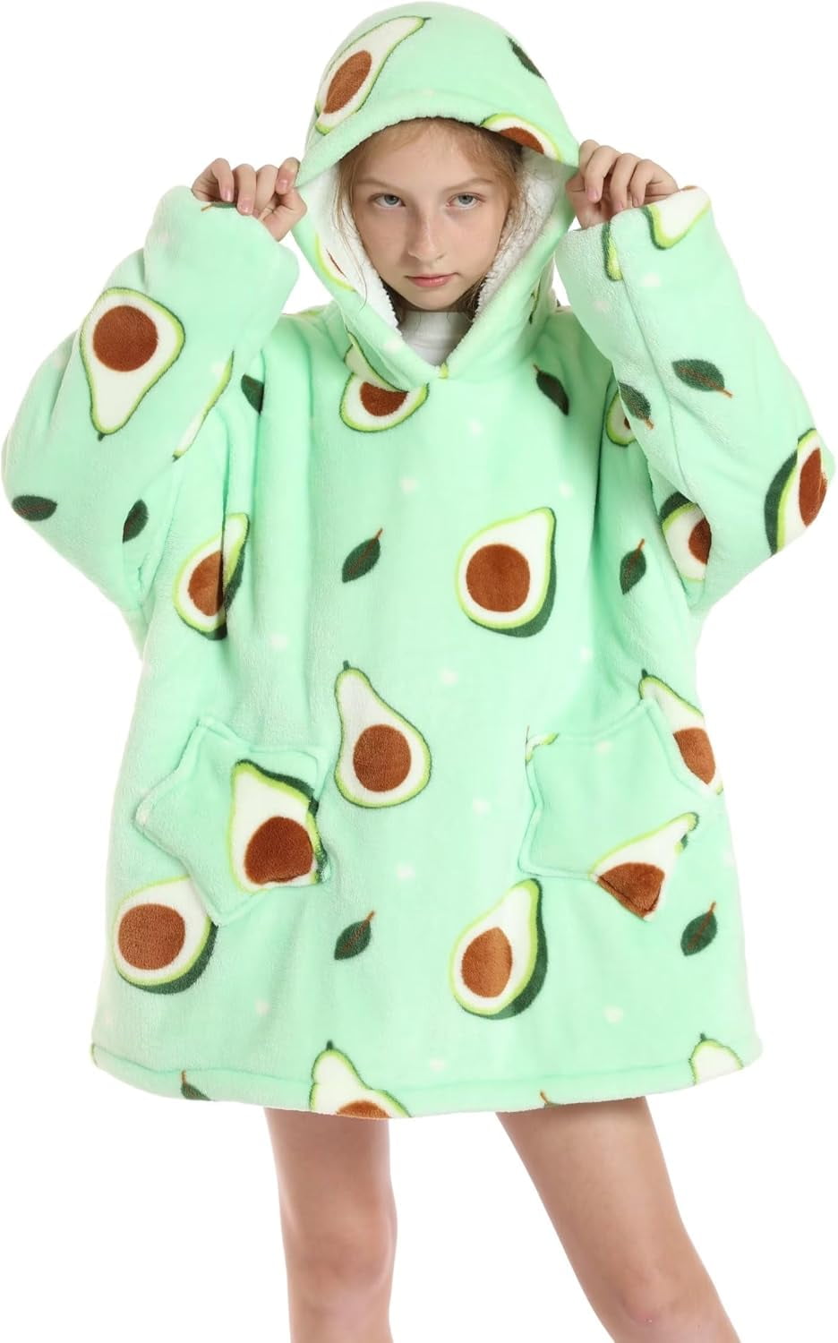 Wehilion 6-12YR Oversized Sweatshirt Hooded Blanket Sherpa Hoodie for Girls Boy Wearable Blanket Hoodie for Kids
