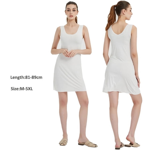Robes à Bretelles Grande Taille pour Femmes Fines Sans Couture en Soie Glacée Jupon d'Été Robe Sans Manches 5TG