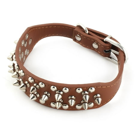 - Pet Dog Rivet Detailing Adjustable Neck Belt Collar Strap Brown Girth 30-37cm