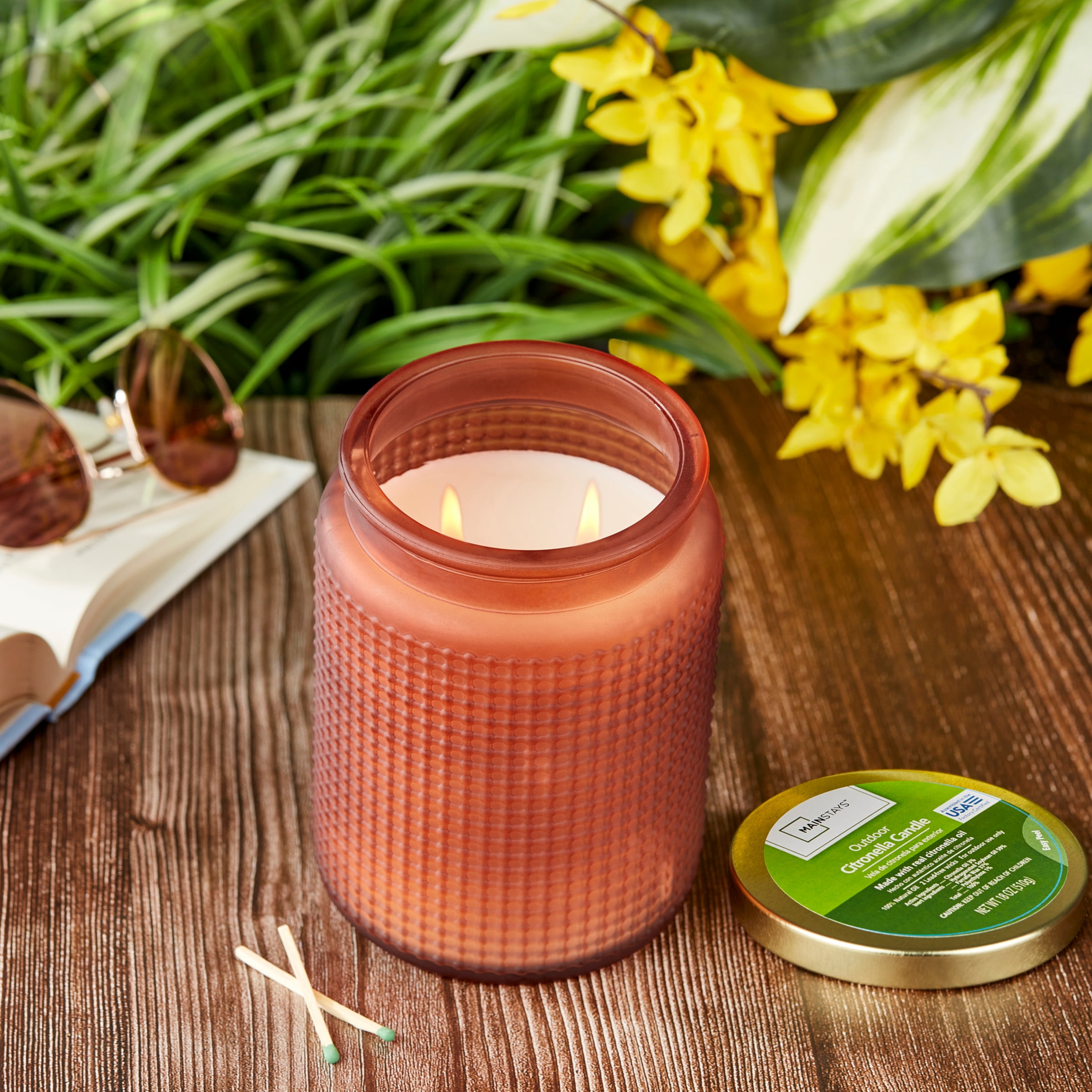 (2 pack) Mainstays 18 oz Citronella 2- Wick Glass Outdoor Jar Candle