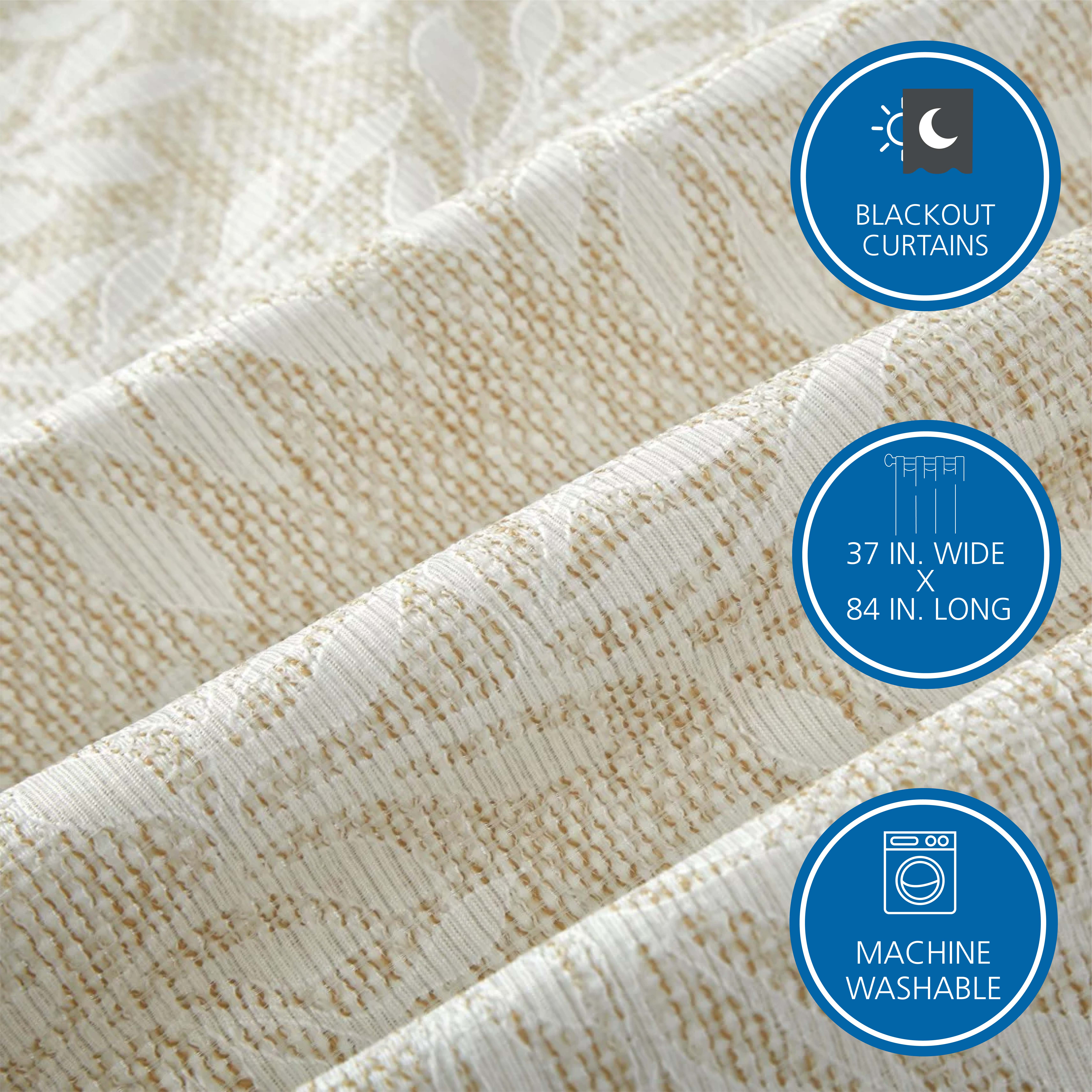 Mainstays Jacquard Blackout Curtain Panel Pair, Beige, 37x84 photo 6