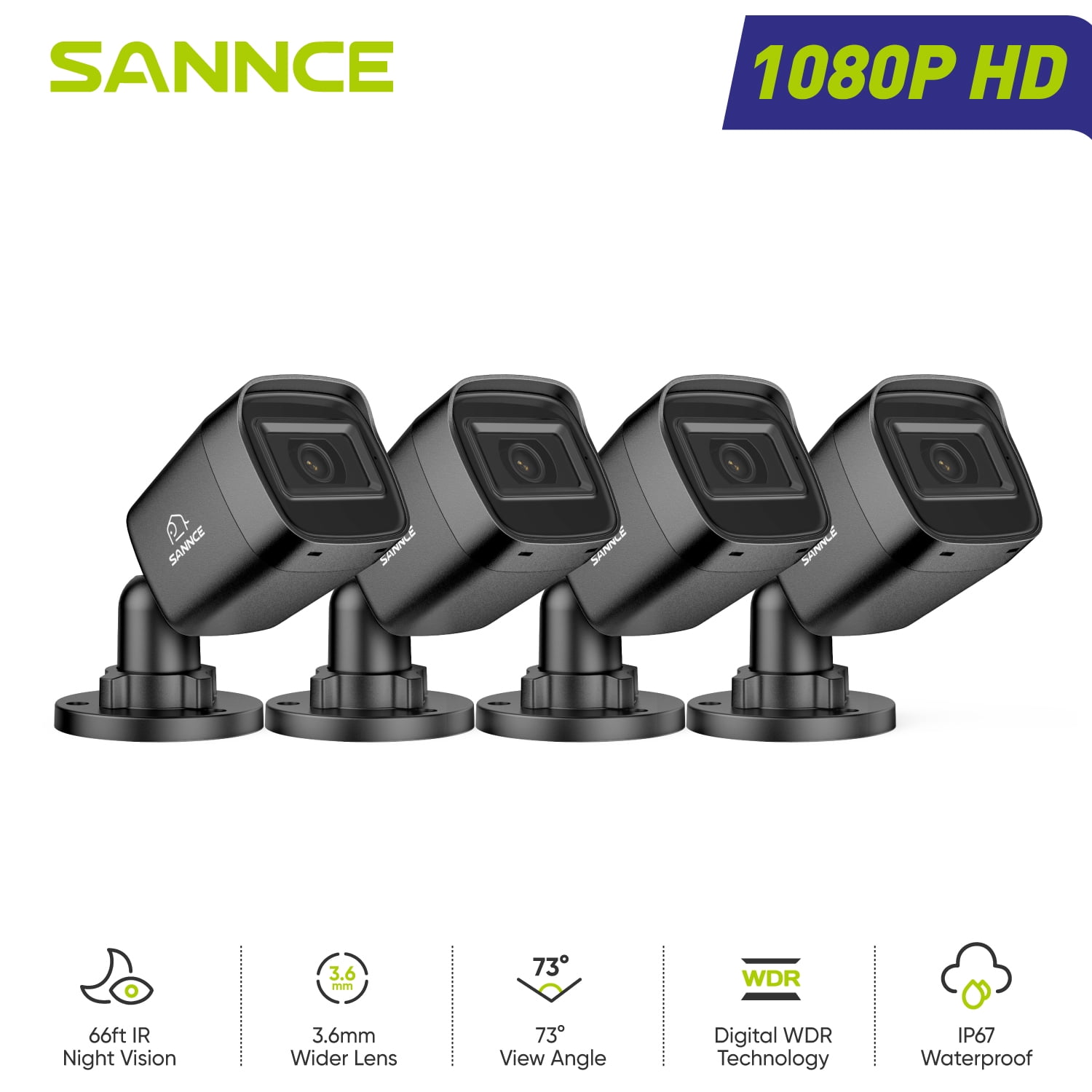 SANNCE 1080p Wired Home Outdoor Security Camera with EXIR Night Vision, IP66 Waterproof for Outdoor Indoor Video Surveillance- 4Pack