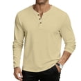 thumbnail image 2 of GrmtClth Mens Henley Shirt Cotton Blend Raglan Long Sleeve T-Shirt Lightweight Soft Button Pullover Shirt 2025 Fall Beige S, 2 of 9
