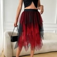 thumbnail image 2 of FRSASU Contrast Color Women's Tulle Skirts High Low Layered Puffy Fairy Skirt Midi Length Irregular Party Tulle Skirt Red, 2 of 5