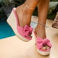 thumbnail image 4 of Rokment Womens Bow Chunky Wedge High Heels Slides Dress Sandals Bridal Trendy Casual Suede Espadrilles Height Increasing Heeled Slip on Backless Slippers for Beach Summer Pink Size 6.5, 4 of 7