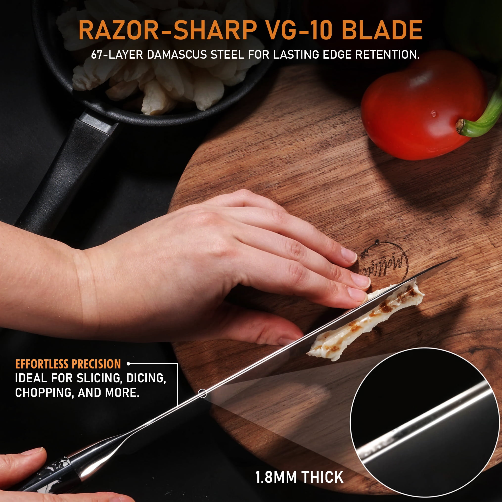 Excaliblades Ultra Sharp 8-Inch Stainless Steel Damascus Chef Knife with Ergonomic Handle