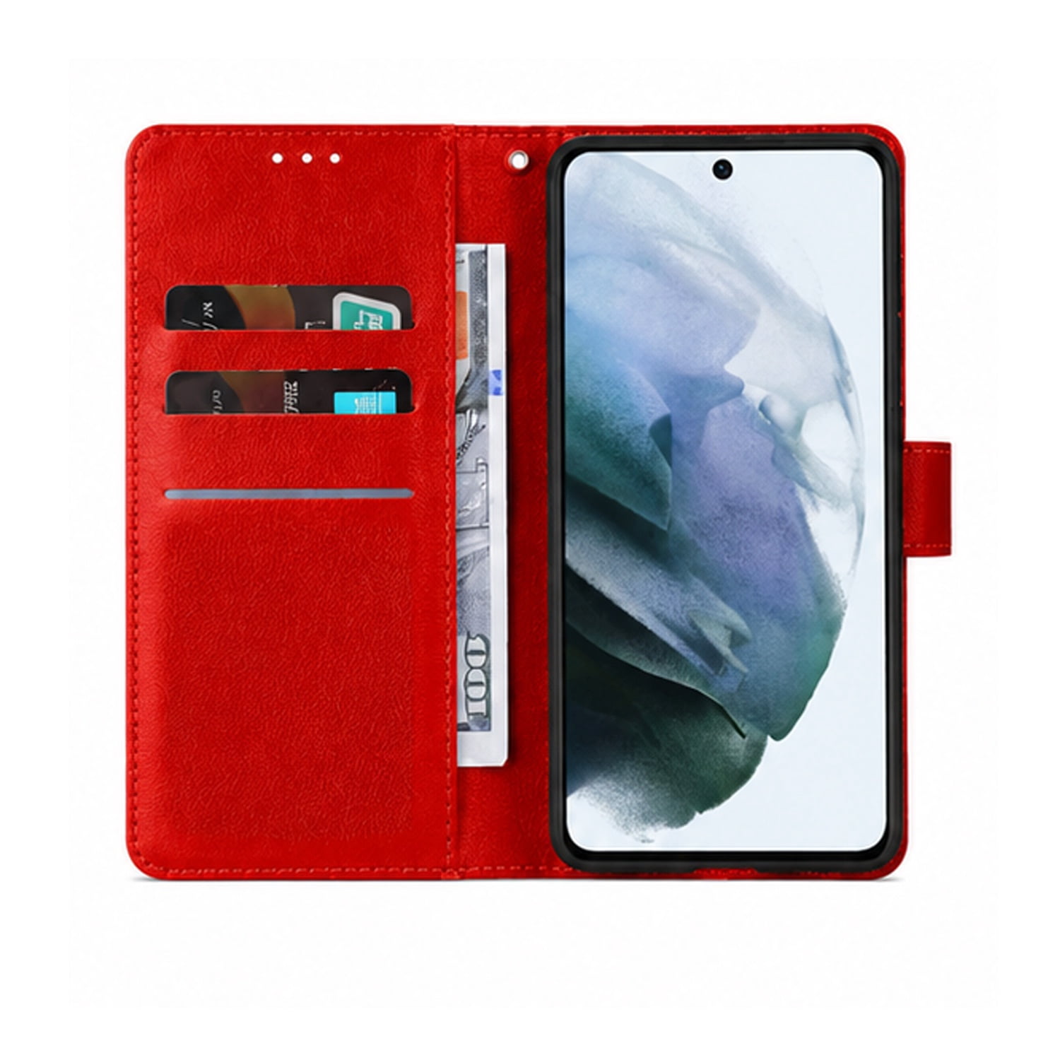 Leather Flip Case with Credit Card Holder for iPhone 17 Pro Max - Red