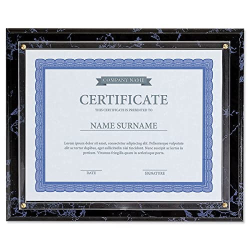 Black Marble Award Plaque - Slide-In 8.5x11 Certificate or Diploma, Wall Frame