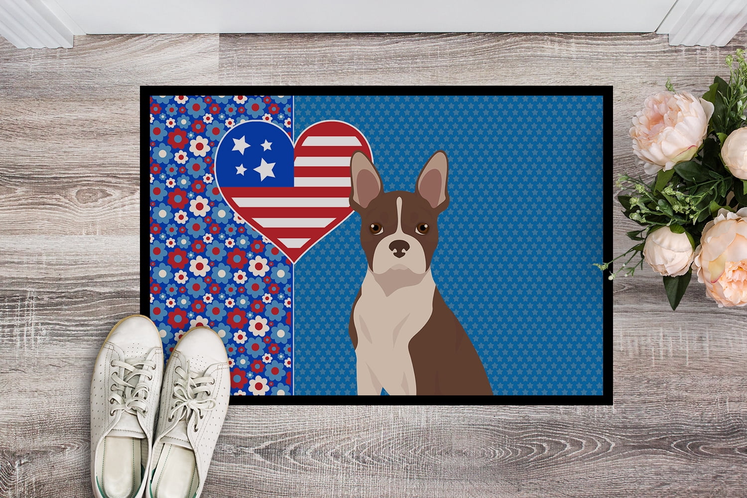 Red Boston Terrier Indoor or Outdoor Mat 24x36 36 in x 24 in