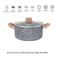 thumbnail image 4 of Juego de 5 Piezas Ollas y Sartén Hudson Aluminio Forjado con Revestimiento Antiadherente, Tapa de Vidrio, Mango Símil Madera, Compatible con Inducción y Lavavajillas, Color Granito, 4 of 11