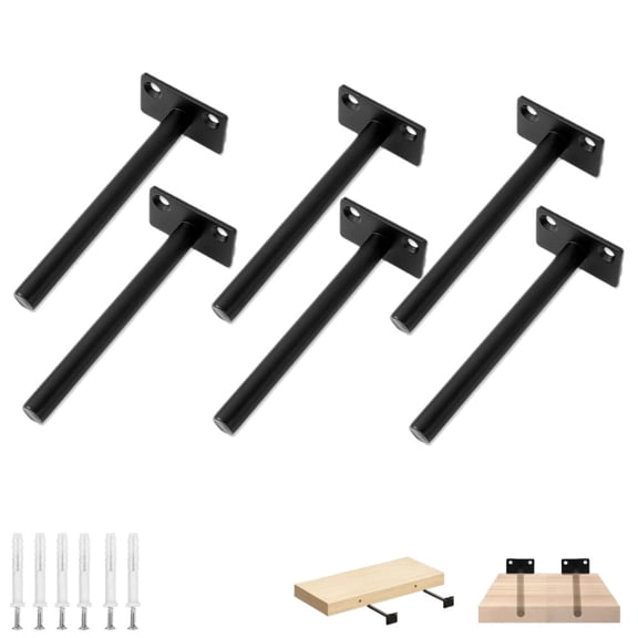 6 Pack 6" Hidden Floating Shelf Brackets, Steel Blind Shelf Supports for Wall
