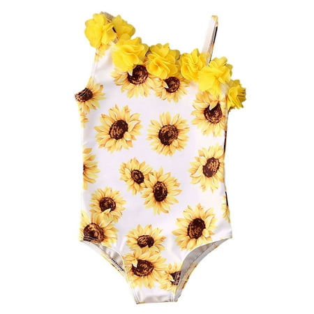 

Canrulo Toddler Baby Girls One-piece Swimsuit Leopard Print Off Shoulder Swimwear Sunflower 4-5 Years