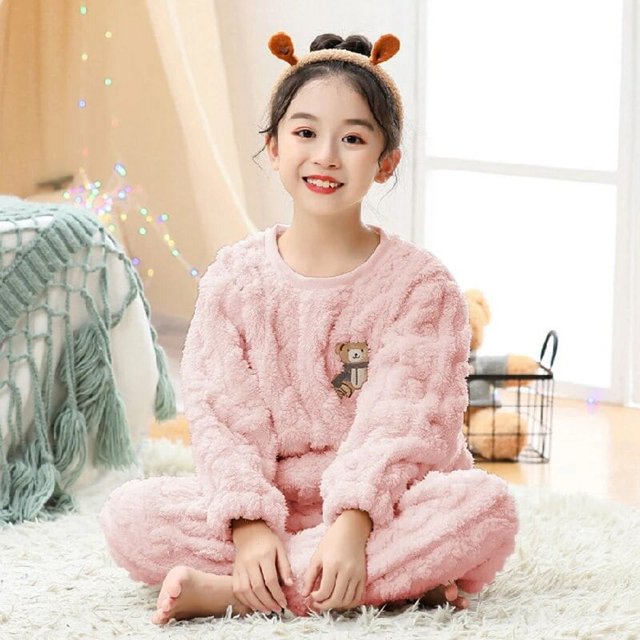 Conjunto de pijamas de franela para Niños y Niñas Grandes, ropa de dormir de manga larga y cálida, con bonito Animal, para Otoño e Invierno