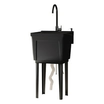 TABU Freestanding Utility Sink Laundry Tub, with Stainless Steel Faucet, Black
