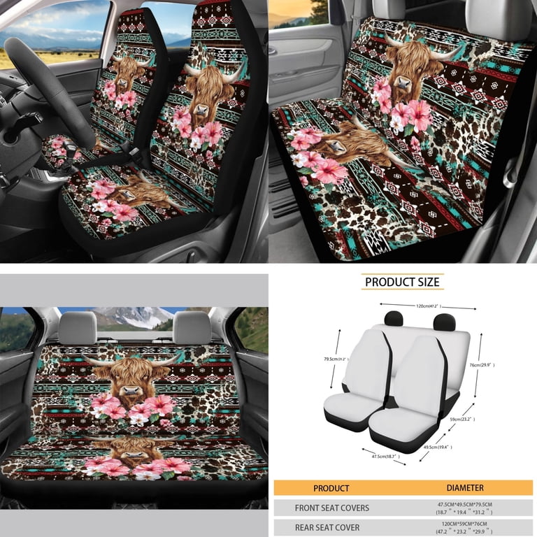 Yuyamidu Highland Cow Car Seat Cover Set of 16 Aztec Steering