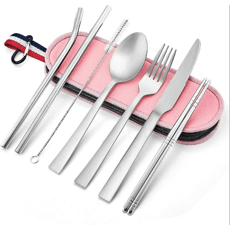 Travel Utensils,Reusable Silverware Set to Go Portable Cutlery Set with A Waterproof Carrying Case for Lunch Boxes Workplace Camping Picnic (Rainbow)