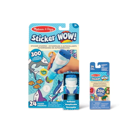 Melissa & Doug Sticker WOW!™ Shark Bundle: 24-Page Activity Pad, Sticker Stamper, 500 Stickers, Mini Pad, Arts and Crafts Fidget Toy Collectible Character