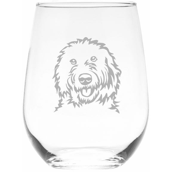 C&M Personal Gifts Goldendoodle Themed, Dog 17 oz. Stemless Wine Glass - Dog Lover Gift