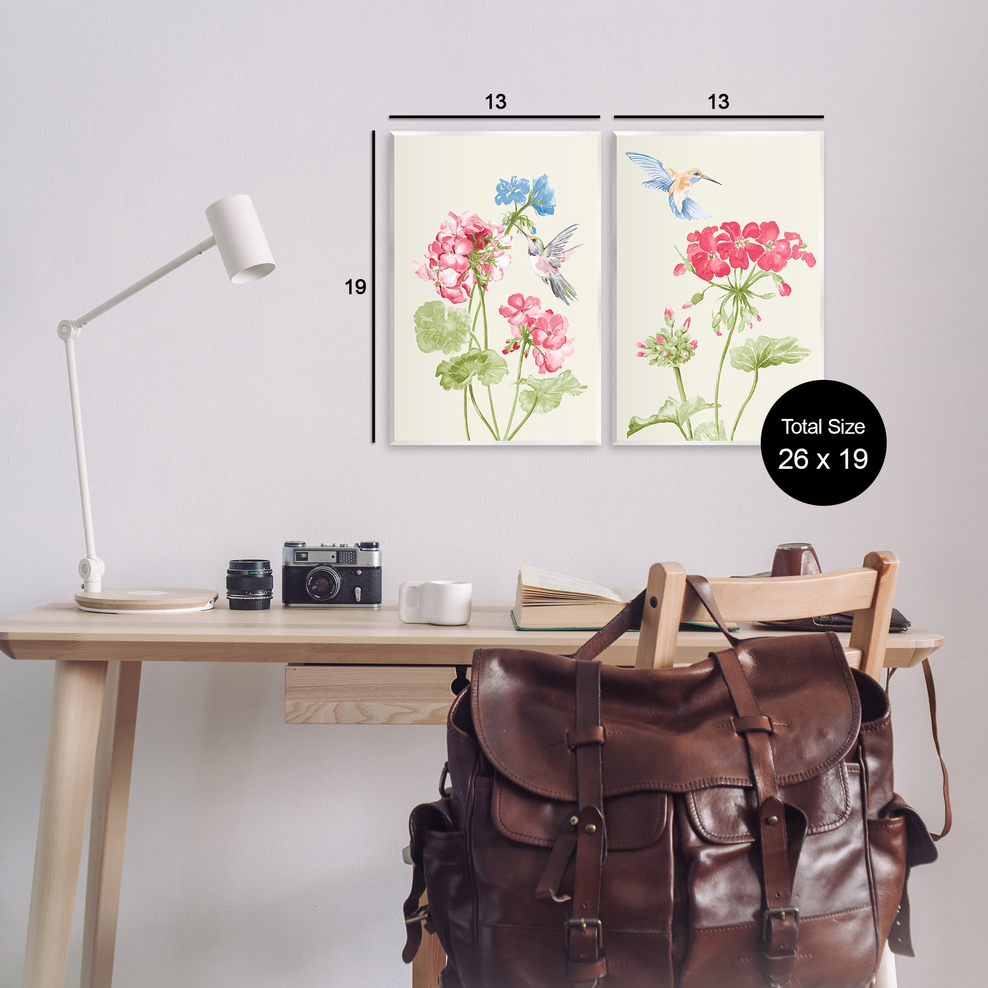 Stupell Industries Pink Geranium Hummingbirds Plants & Flowers Painting Unframed Art Print Wall Art, 13 x 19, Set of 2