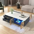 thumbnail image 3 of Modern  Coffee Table with 2 Glass Door Storage, 4 Drawers, Gold Metal Legs, and Multi-Color Lighting in 47.2'', Coffee Tables for Living Room, 3 of 8