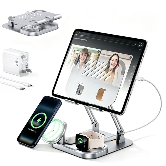 Liwantech 5 in 1 Magnetic Wireless Charging Station, Foldable Charger with 30W Wired Port, Compatible with iPhone 17/16/15 Series, Apple Watch, AirPods, iPad Stand, Desktop Holder for Home Office