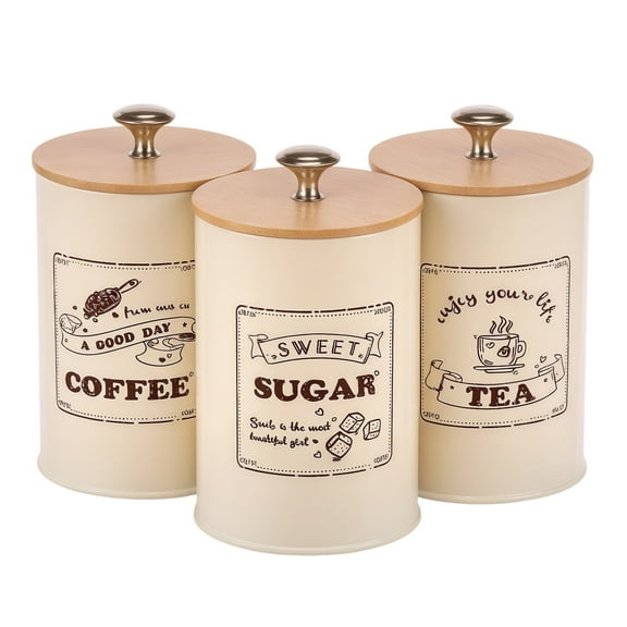 Coffee Sugar Tea Canister Set Solid Large Capacity Metal Vintage Kitchens Containers Kit Versatile Airtight Canister Sets Pretty Sugar Tea Storage Containers Pots for Kitchens