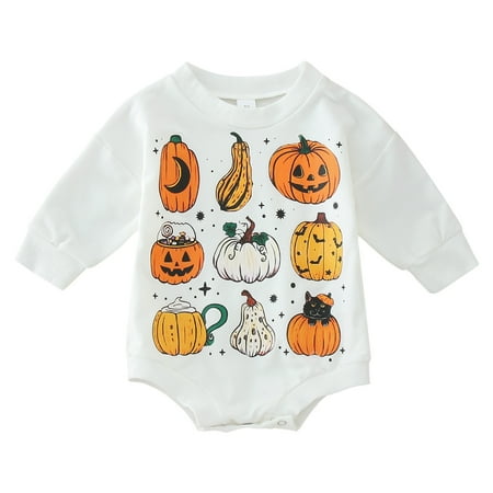 

nsendm Infant Clothes Newborn Infant Baby Boy Girl Halloween Fall Clothes Crew Neck Sweatshirt 12 Month Romper Girl White 3-6 Months