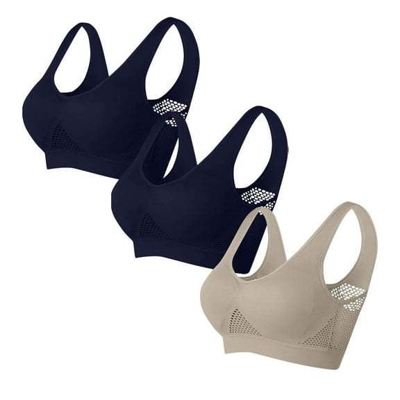 3PC Womens Sports Bras , Woman's Solid Color Gathered Together Large Size Daily Bra Underwear No Rims New Style B-27 Khaki 3XL