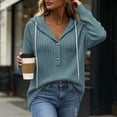 thumbnail image 4 of Women's Ribbed Hooded Sweater - Loose Buttoned Pullover Long Sleeve Sweatshirt - Lightweight Fall Daily Versatile Tops, 4 of 8