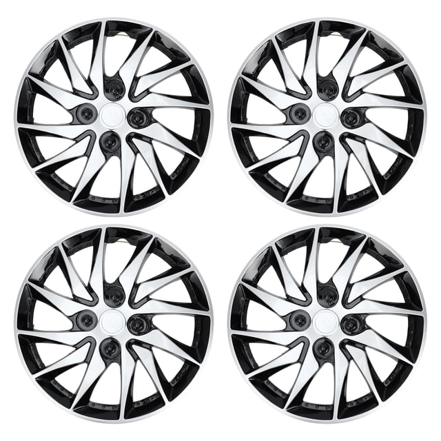 Unique Bargains 4Pcs R15/ 15 Inch Universal Wheel Rim Hub Cover Wheel Hub Caps Black Silver Tone