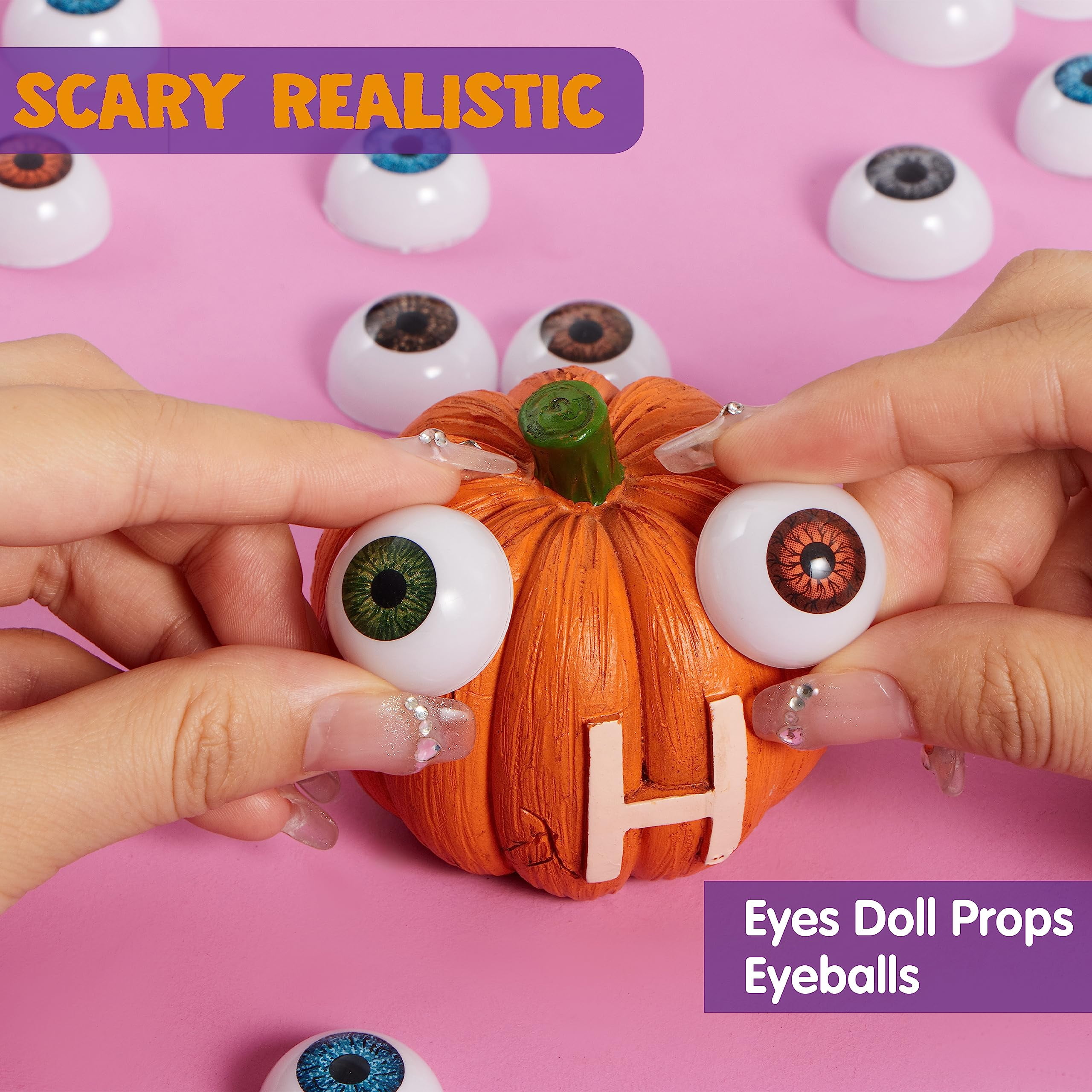 120pcs Craft Eyeballs 4 Colors Plastic Scary Eyes Hollow Half Oval Flat  Eyes Eyeball for Halloween DIY Crafts Puppets Reborn Bear Stuffed Animal