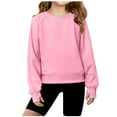 thumbnail image 2 of Cethrio Girls Pullover Sweatshirts Size 10-12, Fall Casual Solid Color Crew Neck Long Sleeve Tops Pink, 2 of 6