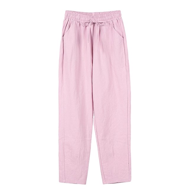LUXUR Ladies Loungewear Mid Waisted Bottom Elastic Waist Trousers Basic Pants Solid Color Pollination M