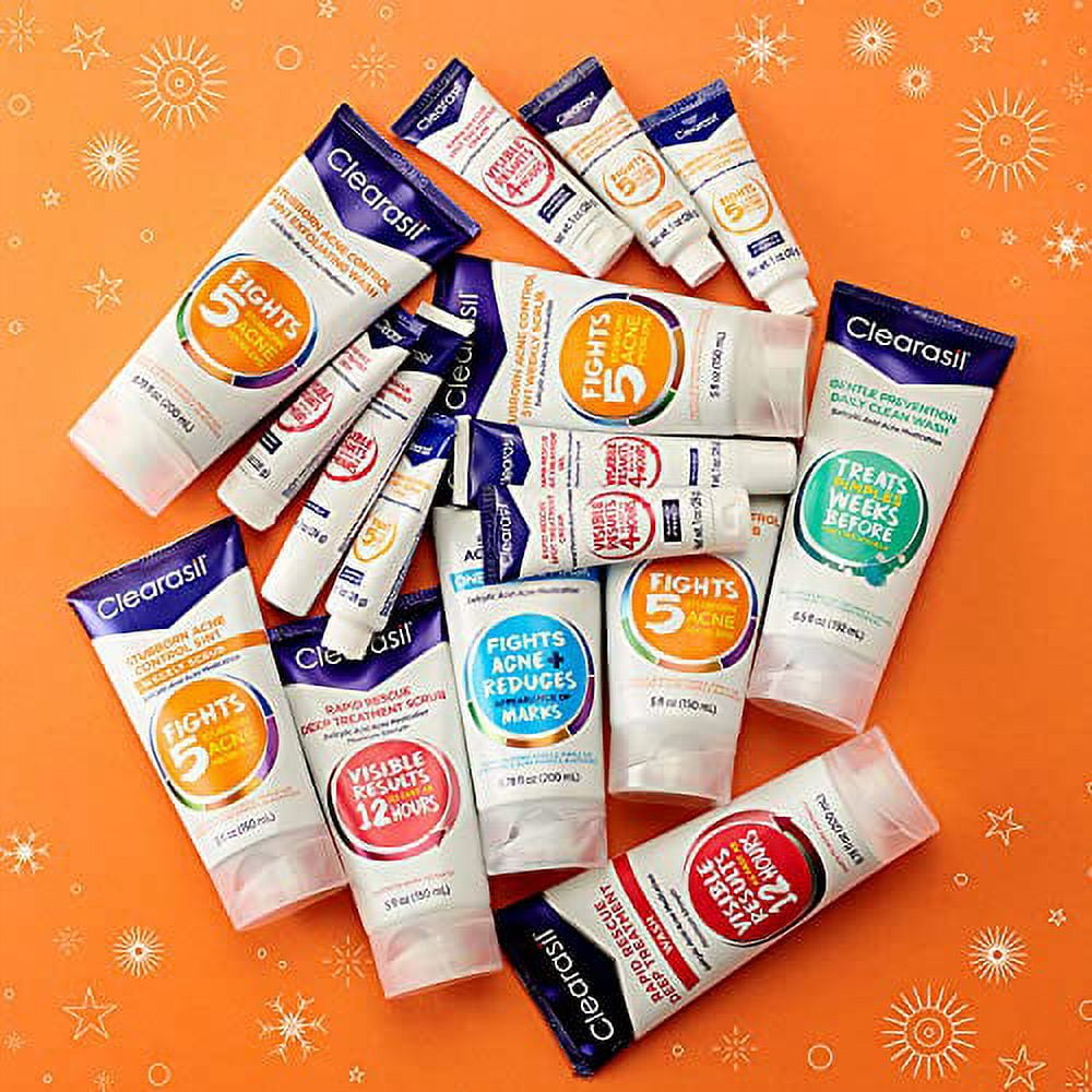 Clearasil Stubborn Acne Control 5in1 Exfoliating Wash 6.78 fl. oz., Reduces Blocked Pores, Pimple S (Pack of 5)