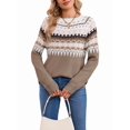 thumbnail image 2 of Women FairIsle Sweater Casual Vintage Crew Neck Knitted Sweater Cute Graphic Fall Fashion Pullover Jumper Tops Khaki S, 2 of 10