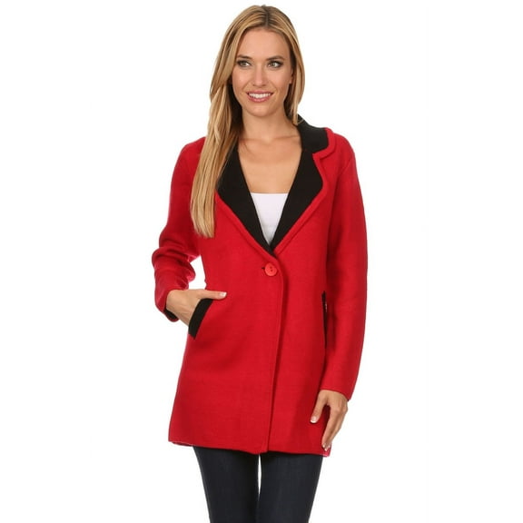 Women's Knit Color Block Long Sleeves Cardigan Coat Sweater