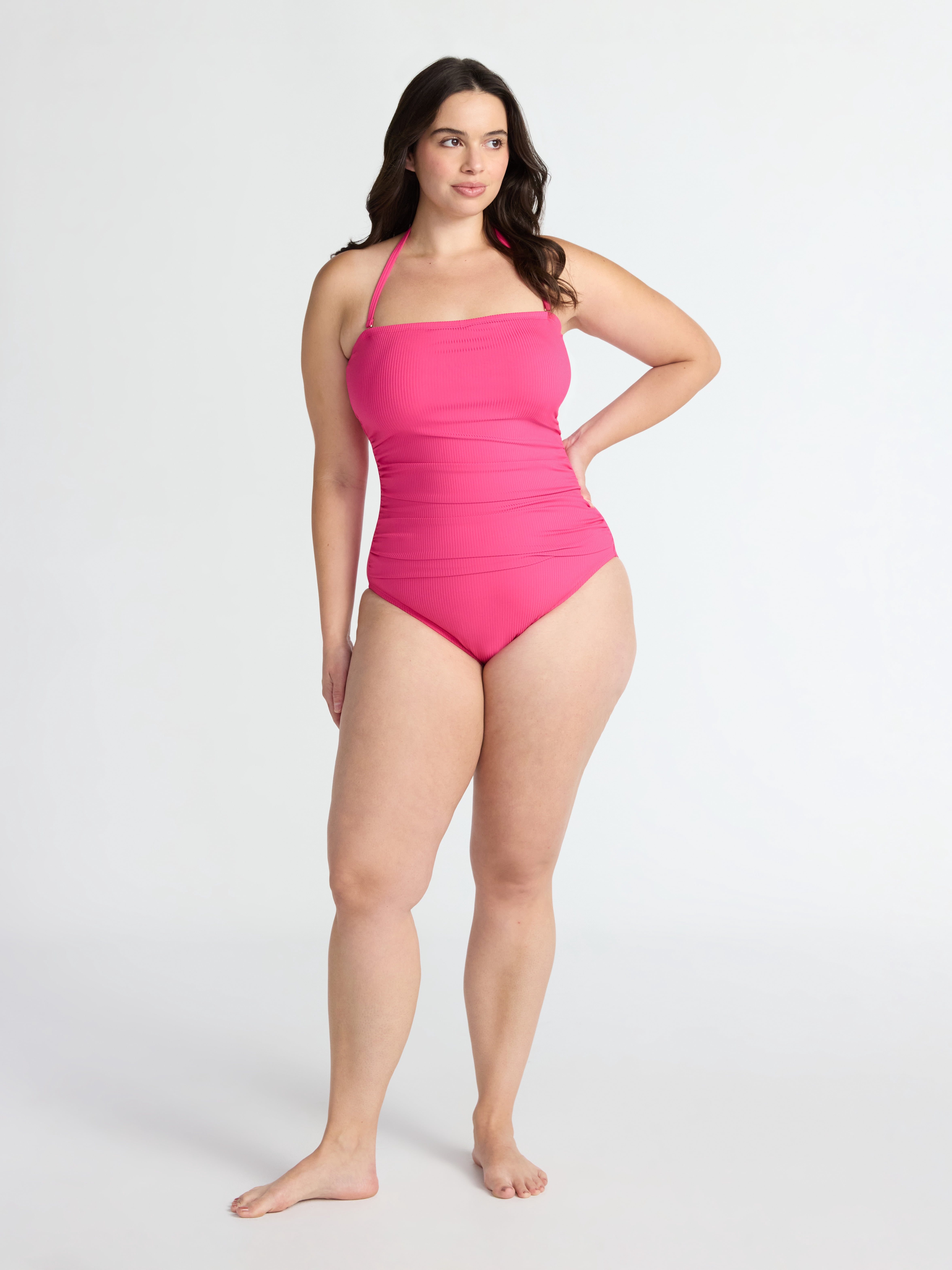 Time and Tru Women's and Women's Plus Ribbed Bandeau One Piece Swimsuit, Sizes XS-2X