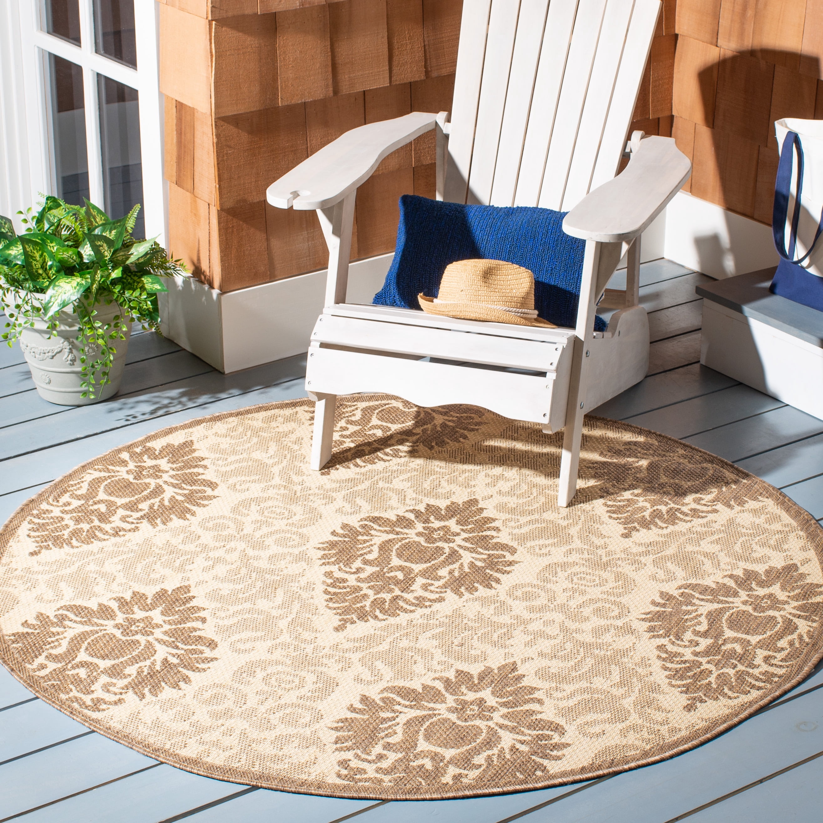 Safavieh Courtyard Jessie Damask Indoor/Outdoor Area Rug, Natural/Brown, 5'3" x 5'3" Round